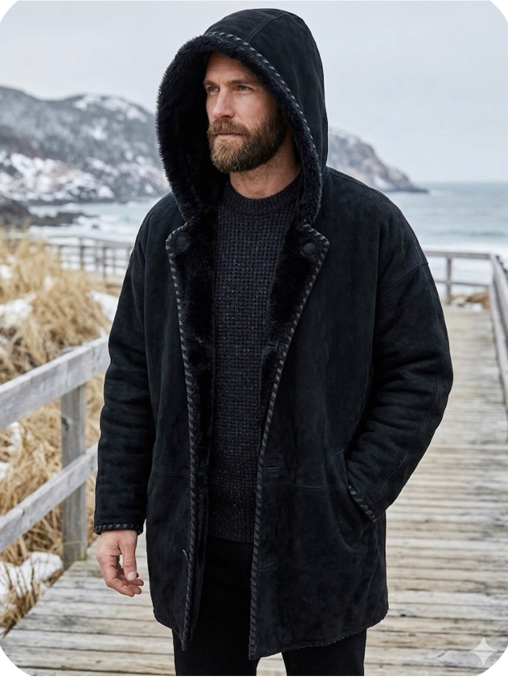Wilson Leather Black Hooded Shearling Coat